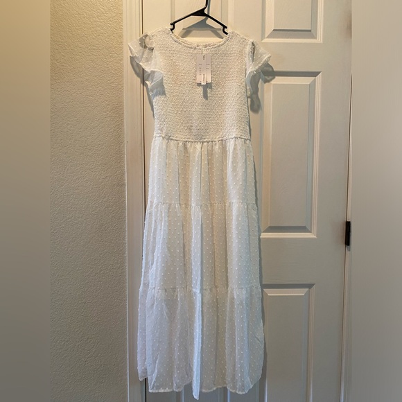 Merokeety Women’s Short Sleeve Swiss Dot Dress, White -Medium - Picture 6 of 11